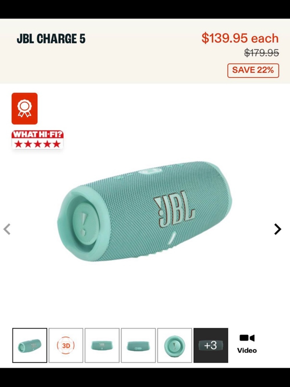 JBL Charge 5 Portable Bluetooth Speaker - Aqua/Turquoise